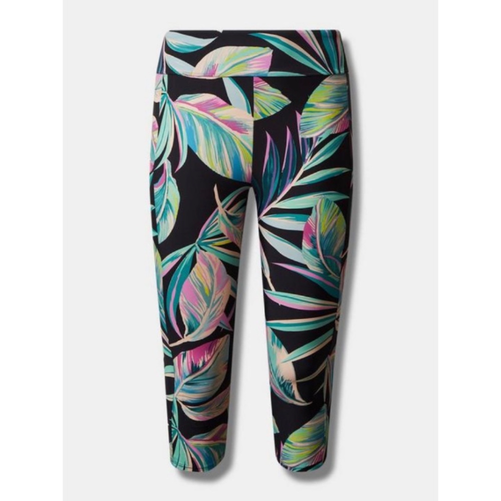 🆕 Pretty Leaves High Rise Pocket Capri Swim Legging 1 1X 14 16 NWT Torrid Black